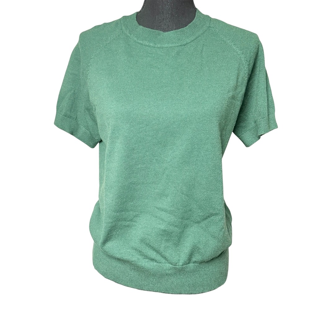 Emerald Green Short Sleeve Fine Knit Sweater